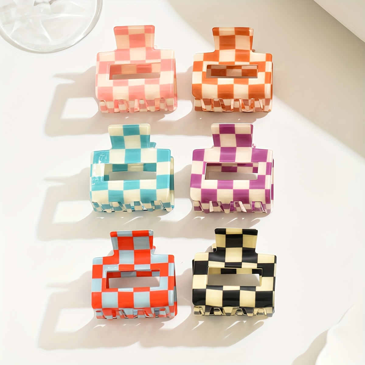 

1pc pince à cheveux vintage en PVC à carreaux -rond pour femmes, petite taille, pack unique, adaptée à un