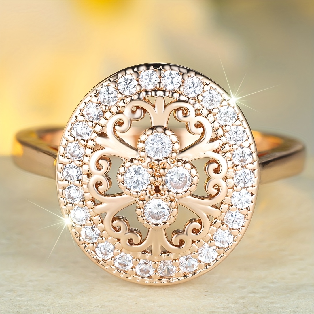 TEMU A Luxurious And Elegant Women's Ring Featuring White Synthetic Zirconia, Perfect For Parties, Weddings, And Everyday Wear
