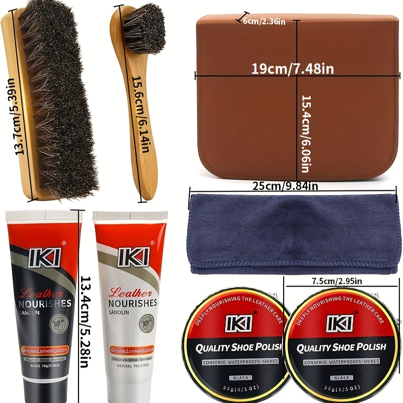 TEMU Set With Shoe Brush, Shoe Wiping Towel, Black Shoes Color Repair, Nourishing Care Oil, Waxing And Polishing Kit For Black Shoes