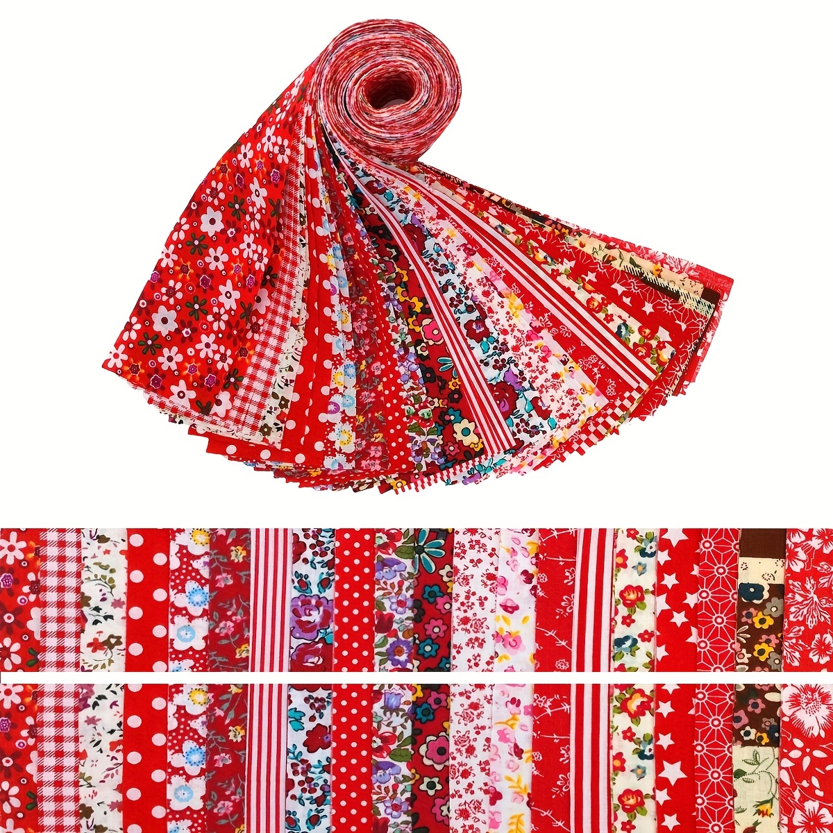 TEMU 40pcs Of Plain Red Floral Patterned Jelly Rolls, Handmade Quilting Fabric, Soft Polyester Jelly Roll Fabric Strips, Floral Jelly Fabric Cake