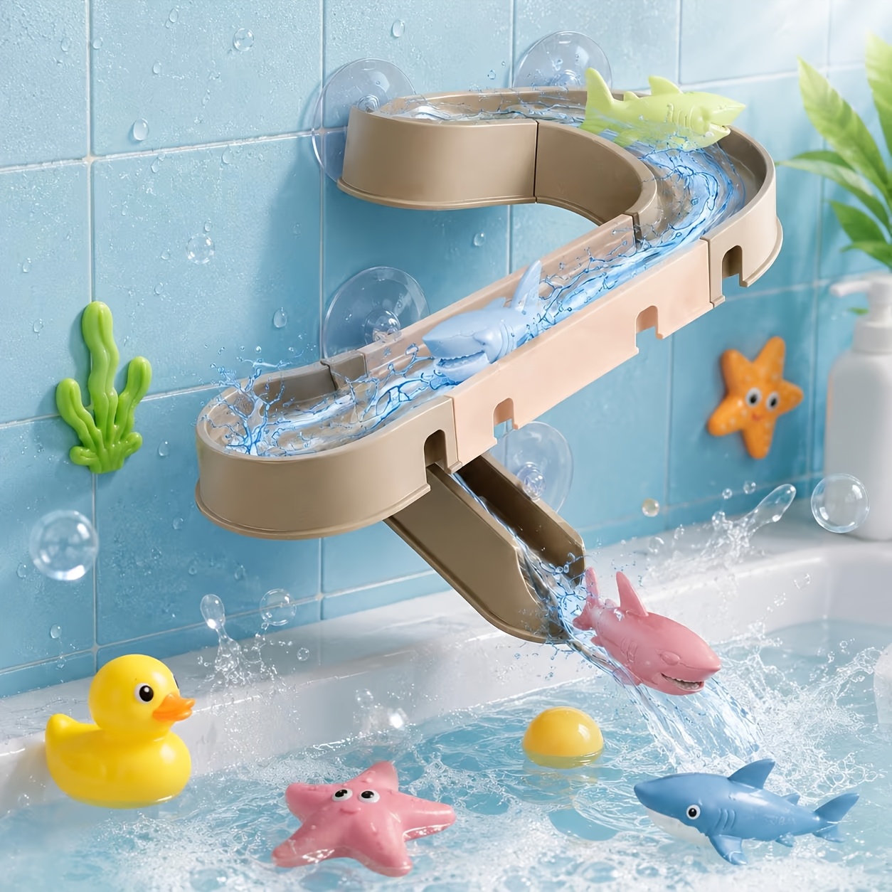 Bathroom Bathtub Toy Set with Assembled Track Water Shark