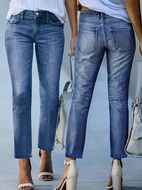 Artikelbild neue stretch-jeans mit geradem bein für damen für herbst & winter 2026, verwaschene blaue schmale cropped-jeans, bequeme denim-hose, damen-outfit im -style, pantalones mit bauchkontrolle , freizeithose für reisen, arbeit bürokleidung