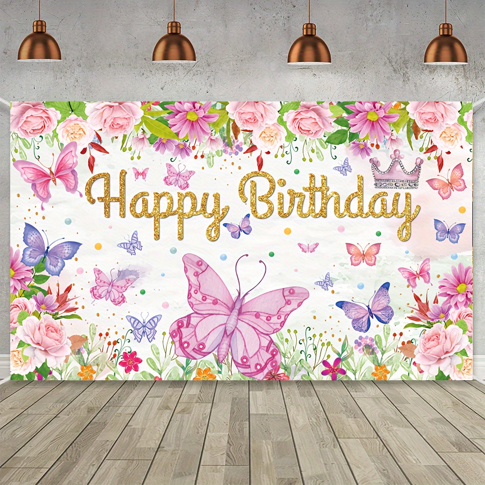 

Vibrant Birthday Party Backdrop - 43.3x70.8" Spring-themed Celebration Banner, Polyester, Indoor/outdoor Use, Decorations