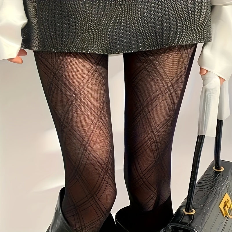 

1 Pair Solid Semi Sheer Jacquard Tights, Comfy Breathable Pantyhose, Women's Stockings & Hosiery