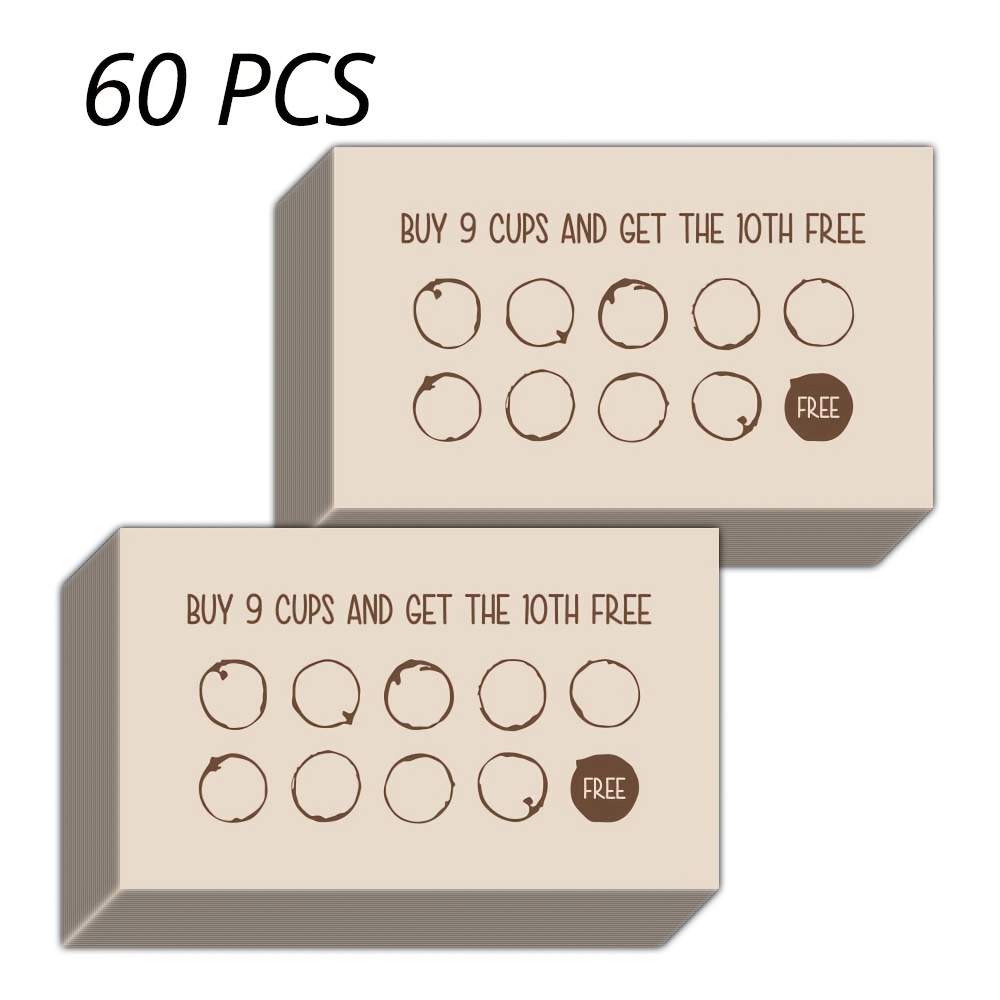 TEMU 30/60pcs Double-sided Cafe Cards, Coffee Shop Cards, "buy 9 Get 1 Free" Promotional Strategy Cards, "buy And Get Free" Text Cards, 9x5.4cm /