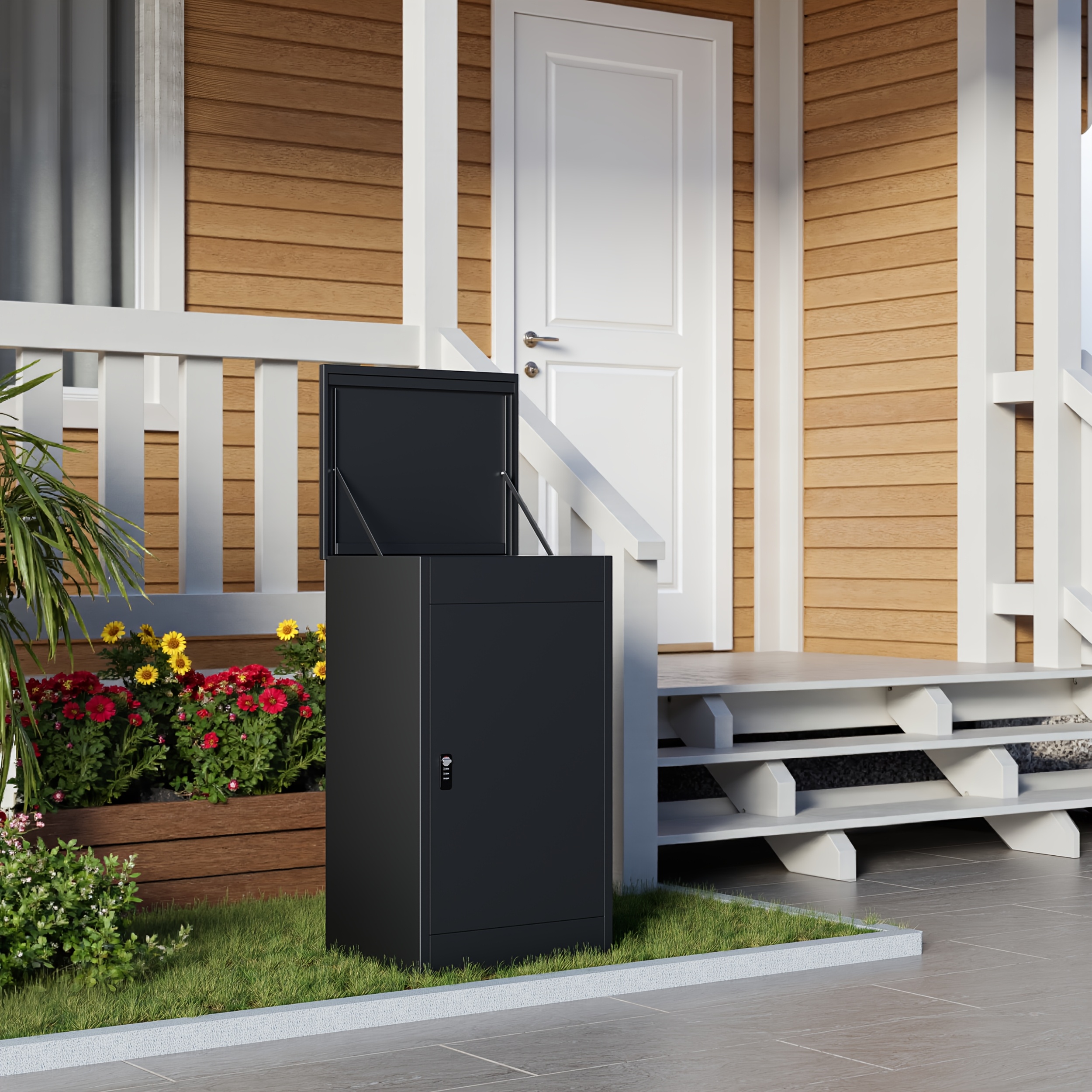 Storage Boxes With Combination Lock, Large Package Delivery Box For Outside, Anti-theft Parcel Box, Indoors And Outdoors, For Hallway, Bedroom, Courtyard, Doorway, Black