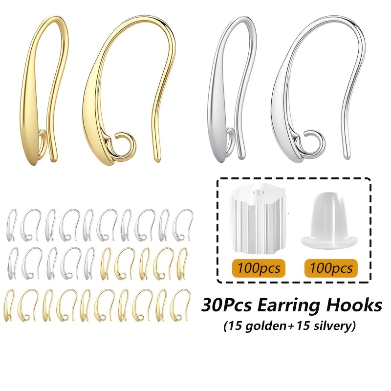 E-shop 30 Stück 14K vergoldete und versilberte Ohrhaken, mit 230 Stück Ohrhänger-Zubehör, inklusive 30 Stück Kupfer-Ohrhaken und 200 Stück Ohrstöpsel,