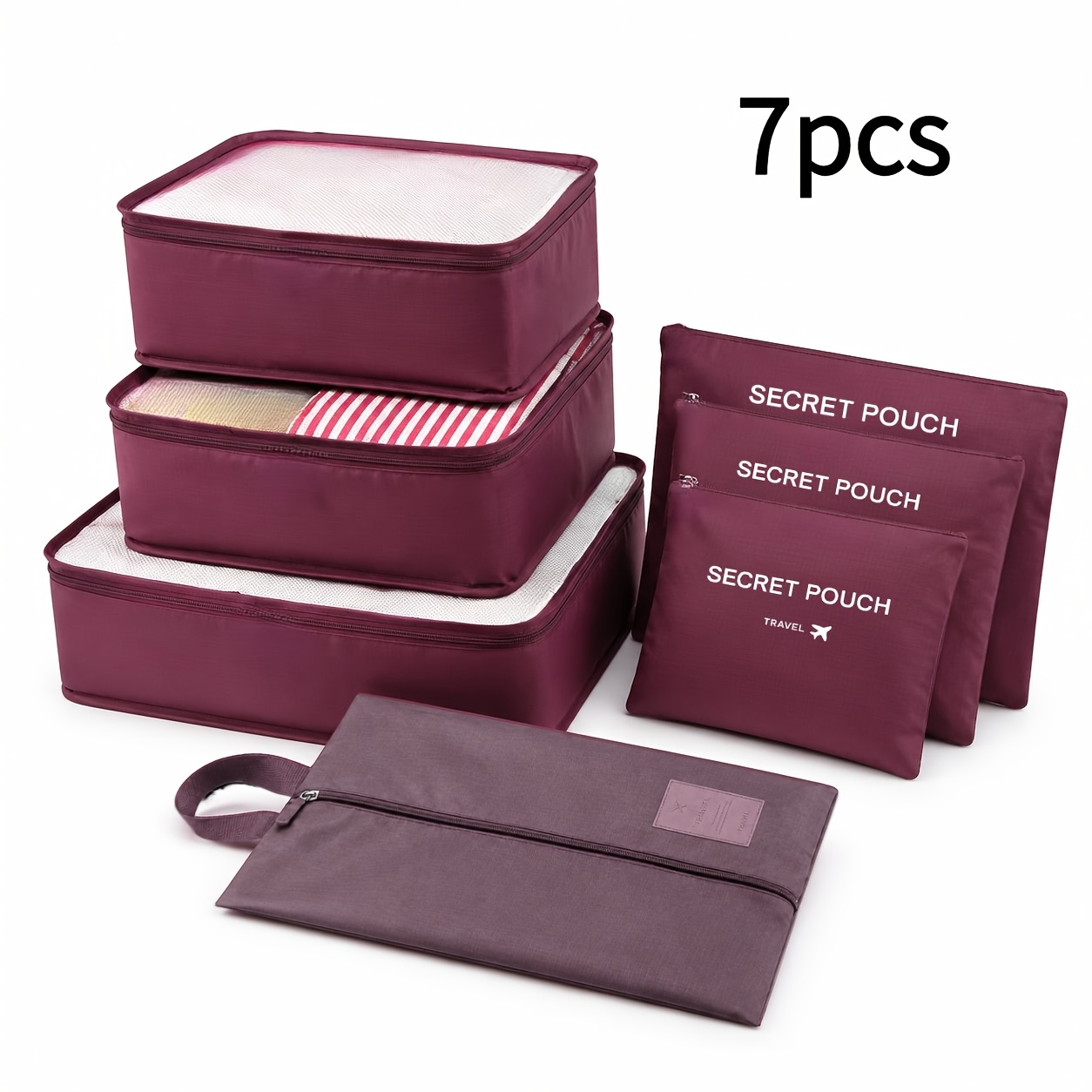 TEMU 7pcs Travel Storage Bag Set, A Must-have Luggage Organizer, Includes Shoe Bag/toiletry Bag/clothing Bag, Essential Travel Storage Accessories,
