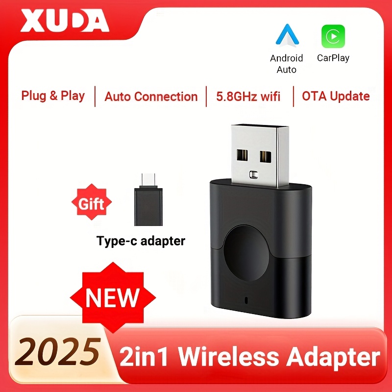 Draadloze CarPlay-adapter voor iPhone 2025, 10-pack geüpgradede USB/Type-C Bluetooth