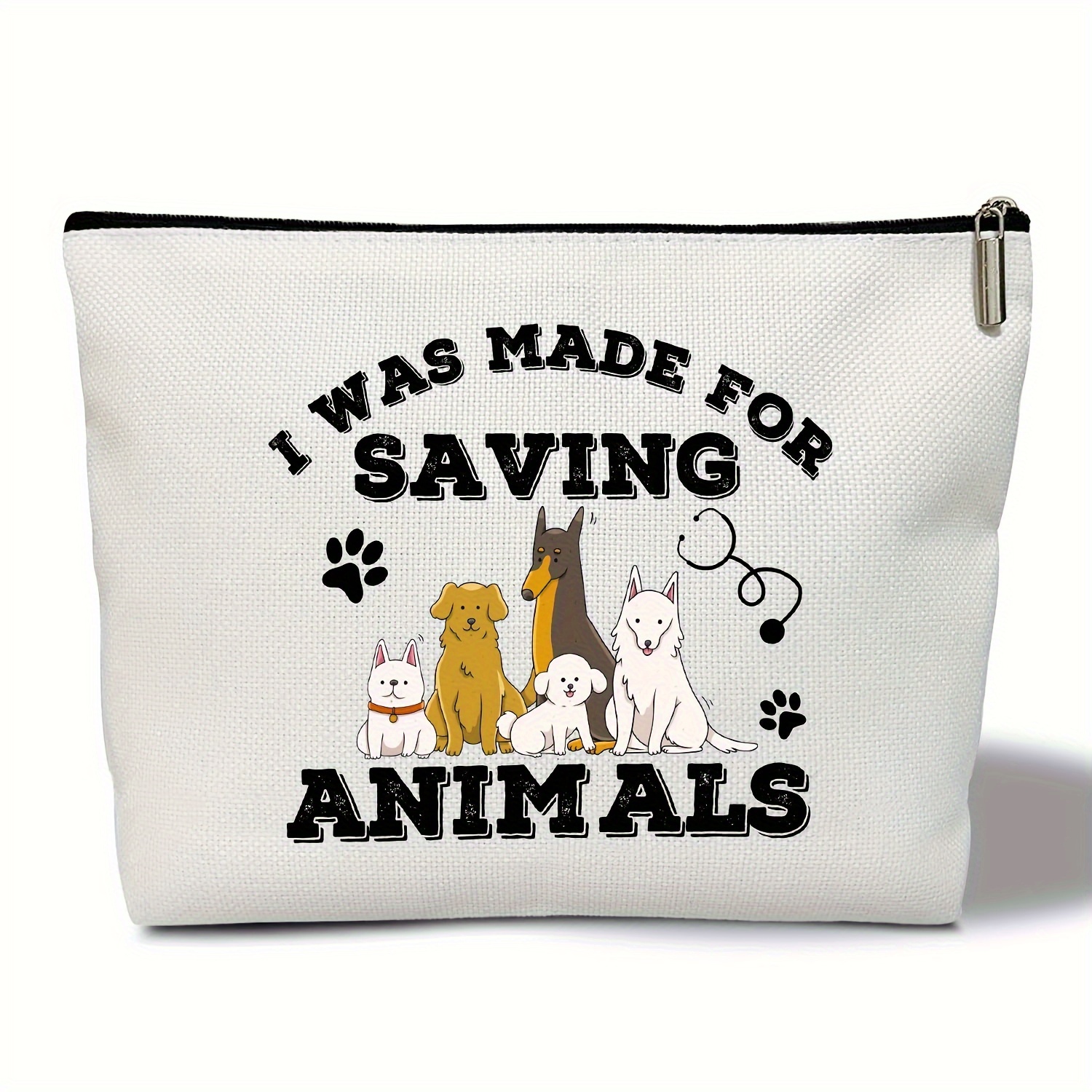 

Animal : ' For Saving Animals' Makeup Bag - Perfect Gift For Women, Vet Tech Students & Veterinarians - Linen Purse With Toiletry Pouch For Travel