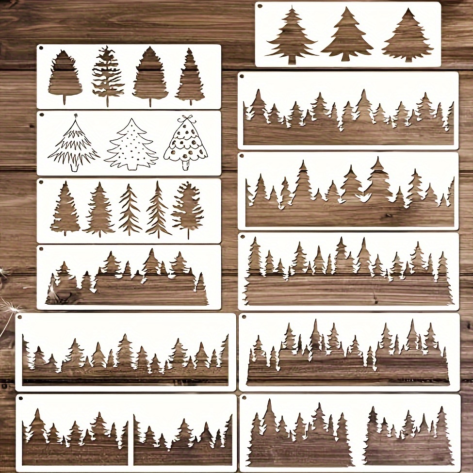 12 Pieces Pine Tree Stencils 14 X 6 Inches Reusable Template Large Tree  Stencil For Painting Wall Wood Window Furniture Fabric Canvas Home Decor