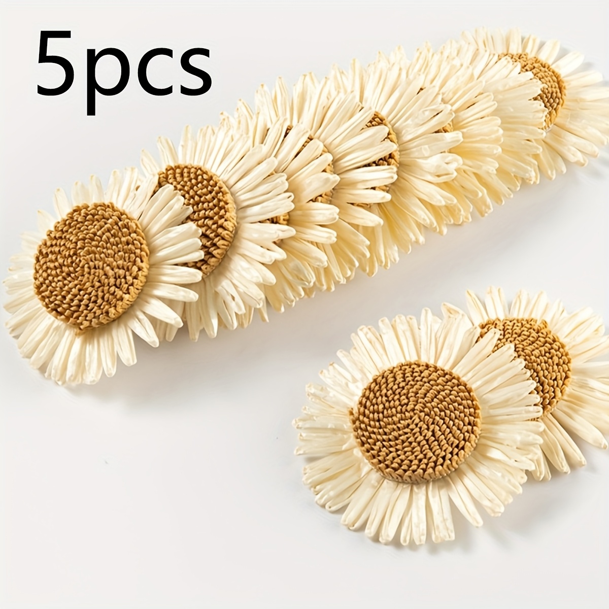 5pcs Artificial Daisy & Sunflower Flowers - Realistic Pp Grass Stems Suitable For Diy Crafts, Wedding, Decor, Hair, Curtain & Table Centerpieces - Low-maintenance Plastic