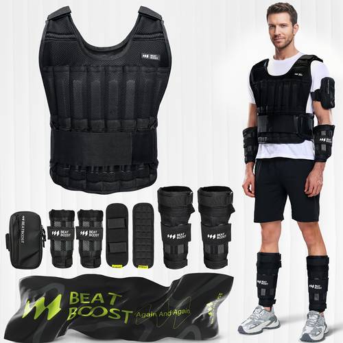 mens adjustable weighted vest 20lb 30lb 40lb 50lb 60lb with wrist ankle weights steel plates for walking strength training