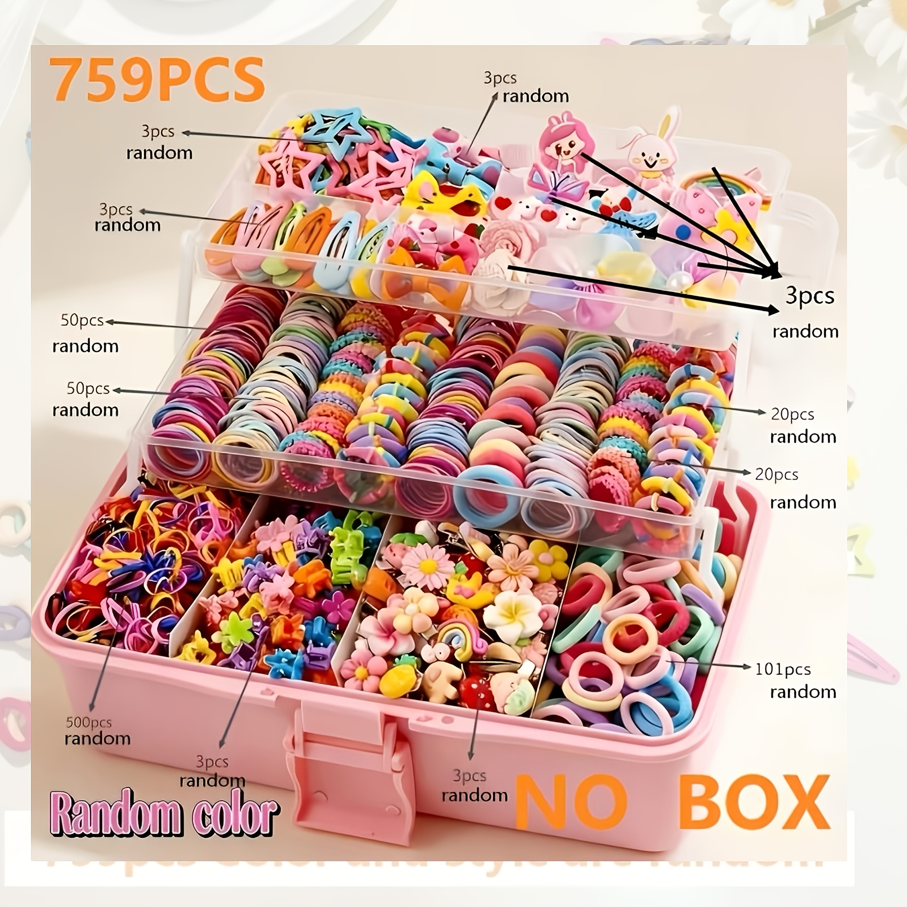 TEMU A 759pcs Set Of Random-colored Women's Dopamine-style Accessory Set, Including Various Cute And Sweet Floral Hair Accessories Such As