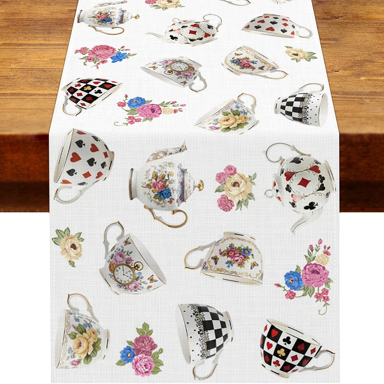 TEMU 1pc, Wonderland Tea Party Table Runner, Whimsical Teapot Birthday Decoration Home Kitchen Table Decor