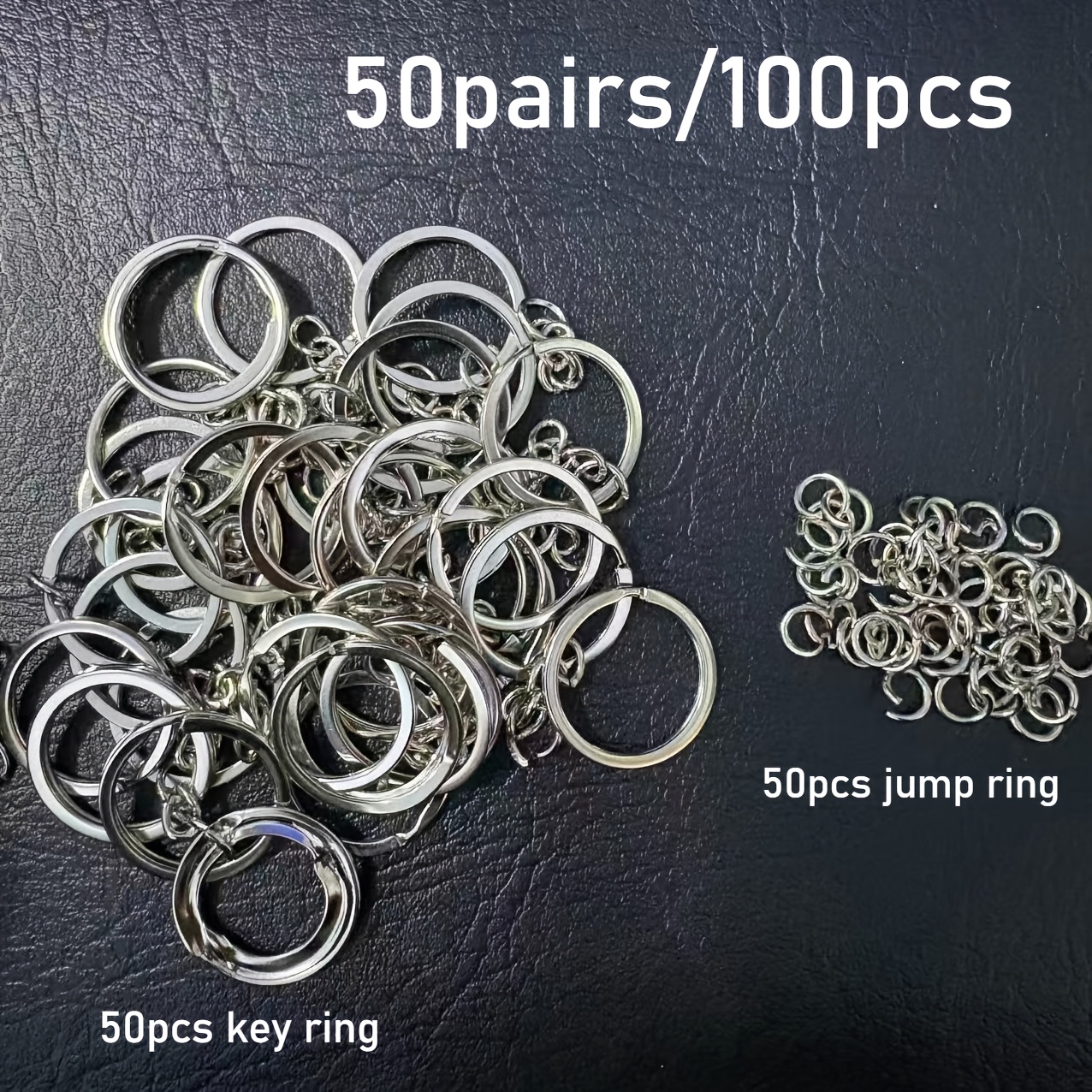 Image of 50 Pairs/100pcs Flat Key Ring Set, Including 50pcs Flat Key Rings + 50pcs Jump Rings, Suitable For Production, Handmade Additions, Craft Projects, Resin Additions, Gifts For