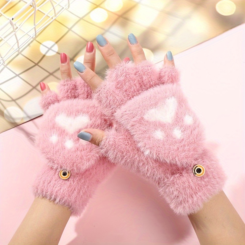 TEMU 1 Acrylic Full Gloves , Cat , Knit Gloves , And Windproof For Weekend -