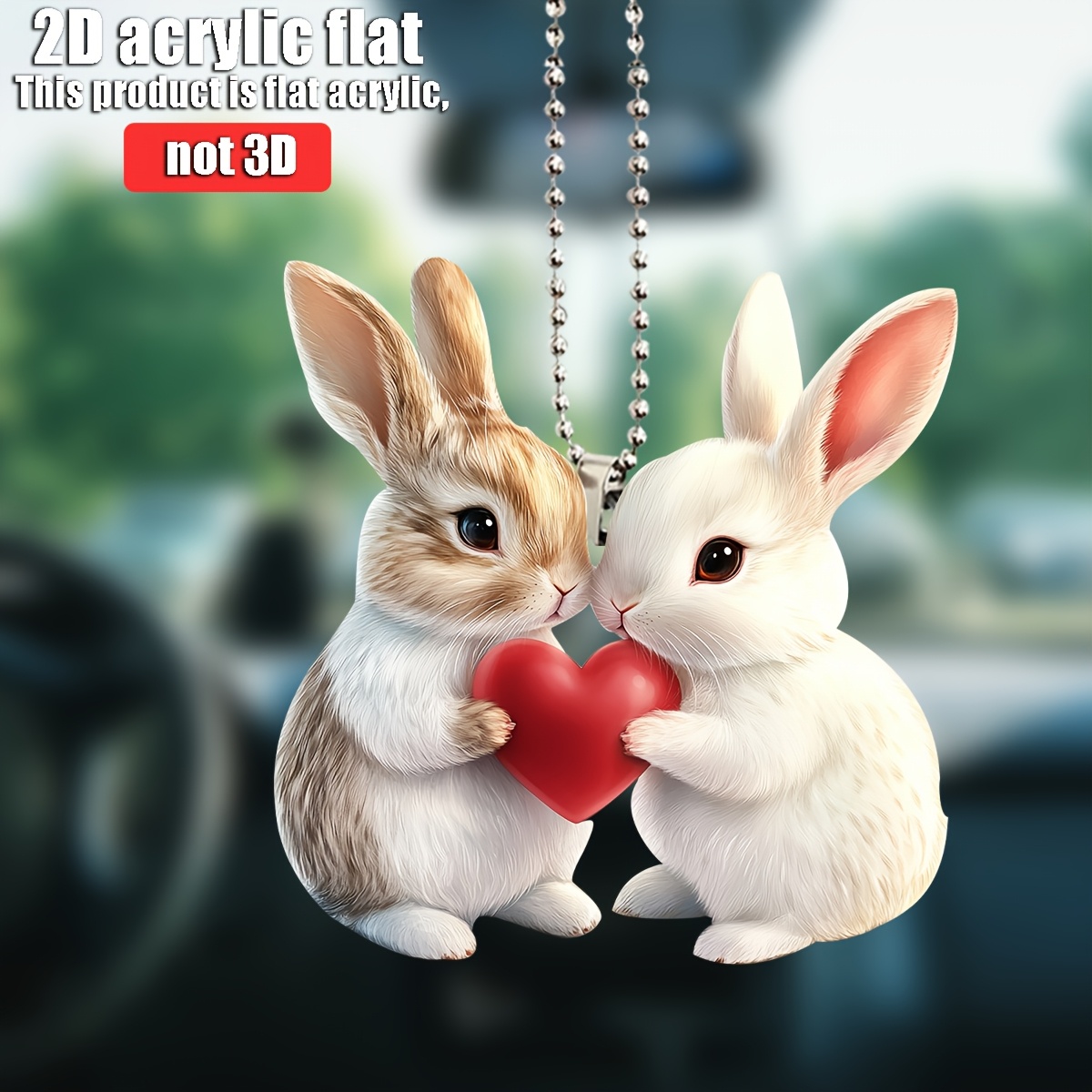 

1pc Acrylic Rabbit Hanging Ornament With Heart, 2d Flat Decoration, Fun Accessory, With For Home Decor, Backpack, Keychain, Perfect Gift For Valentine's Day