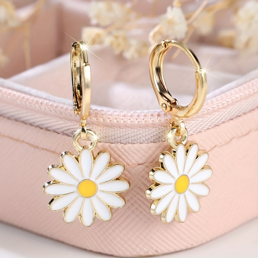 TEMU 1 Paar Damen-Ohrringe im Boho-Stil mit galvanisierten gelben Gänseblümchen, geeignet für Verlobungs- Hochzeitsgeschenke, Retro-minimalistische