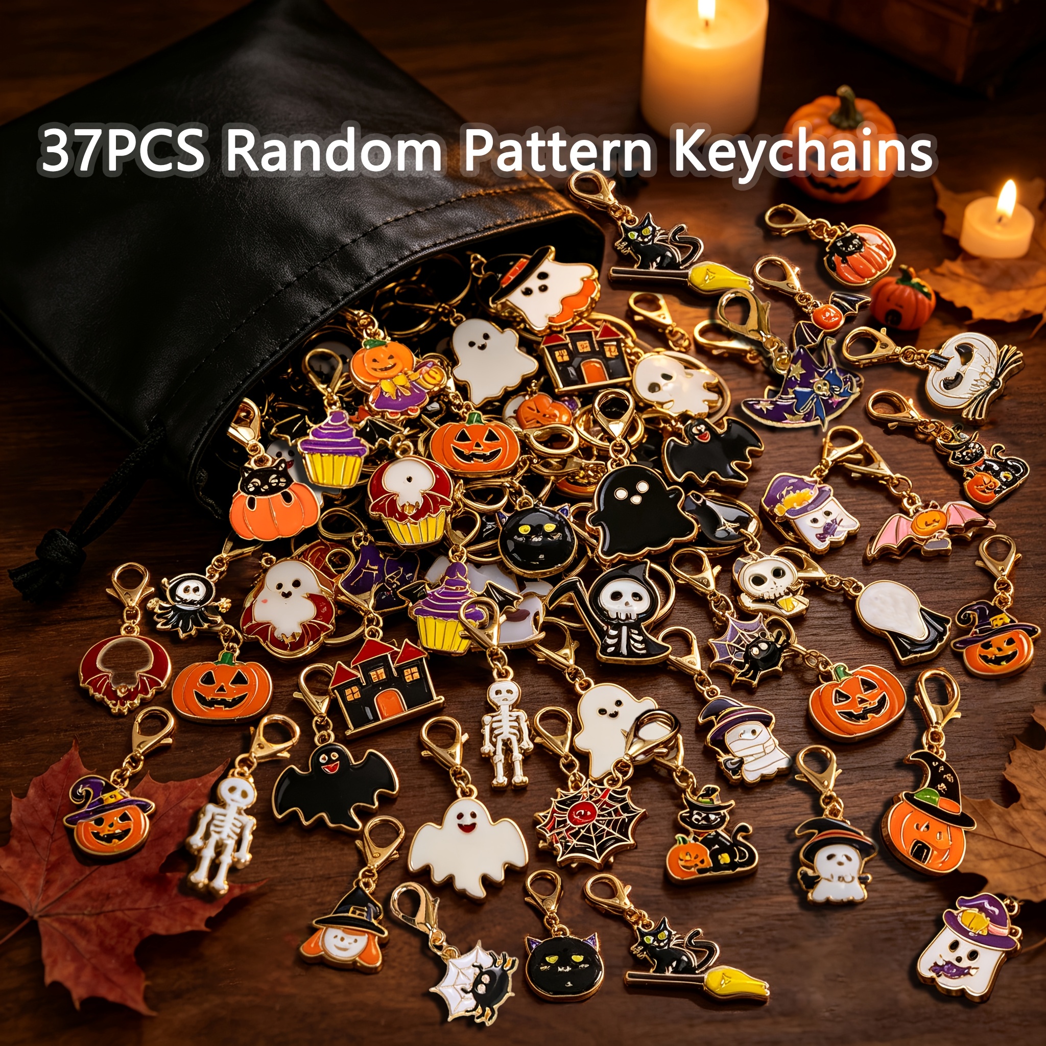 TEMU 37pcs Random Pattern Fun Halloween Keychain Set, Halloween Bag Charms, Niche Keychains, Halloween Element Ornaments, Craft Keychains, Couple And