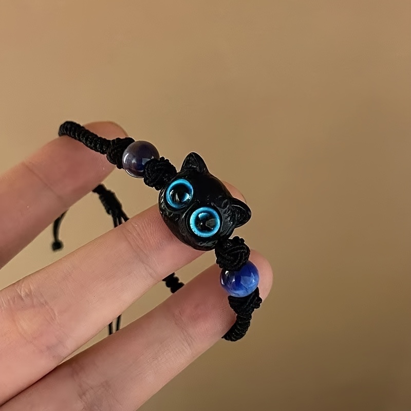 Vintage Cat Charm Bracelets with Glowing Eyes & Stones