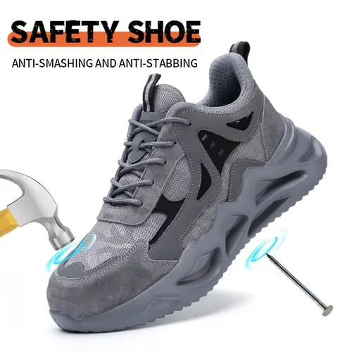 puncture proof anti skid steel toe outdoor work shoes lightweight breathable industrial construction sneakers wear resistant puncture proof lace up work safety shoes breathable woven knit industrial construction sneakers