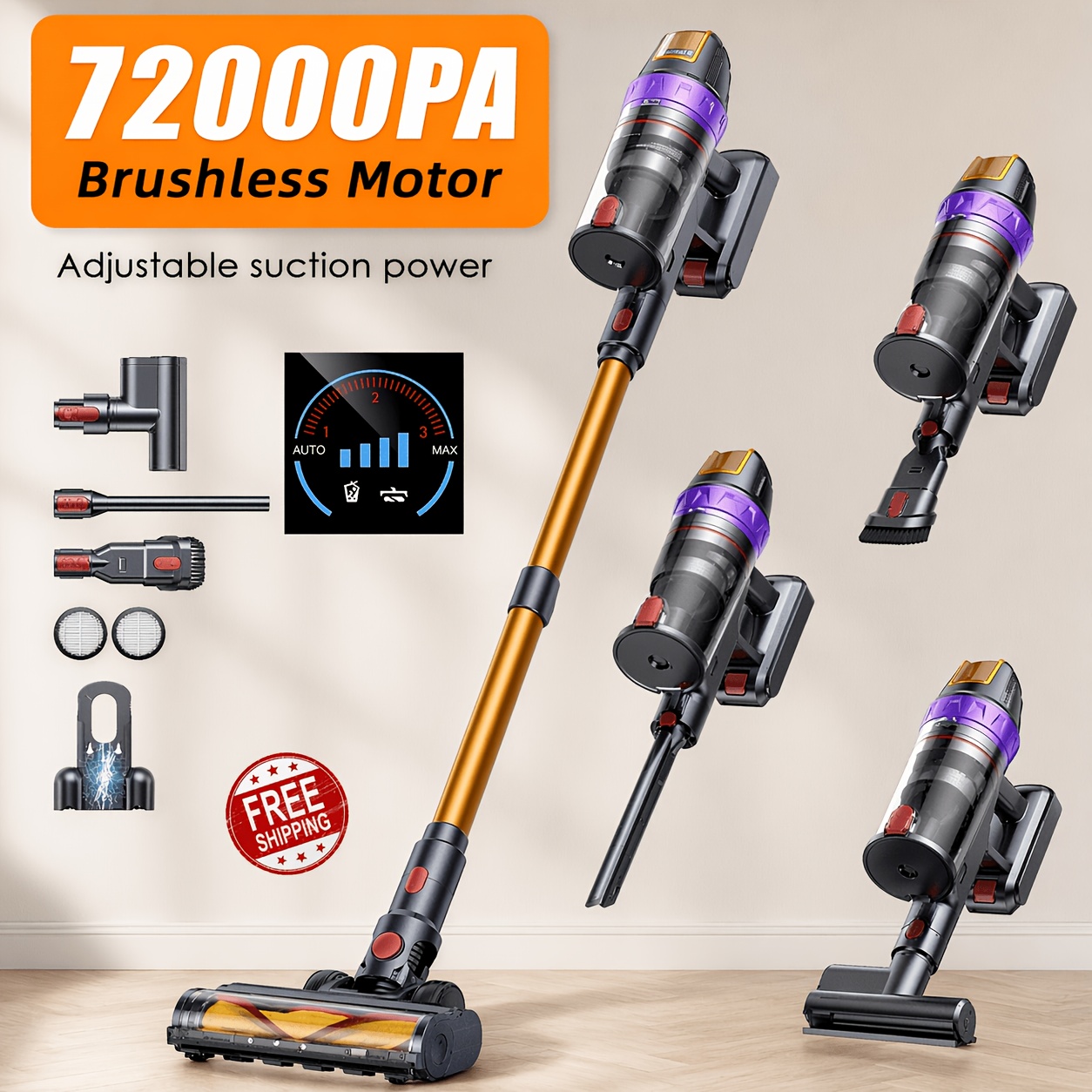 TEMU Aspirateur Balai Fil Buture VC90, 600W 72Kpa, avec Support Mural Rechargeable, 4-en-1, Longue , Idéal pour Tapis de Maison, Sols Durs et Poils