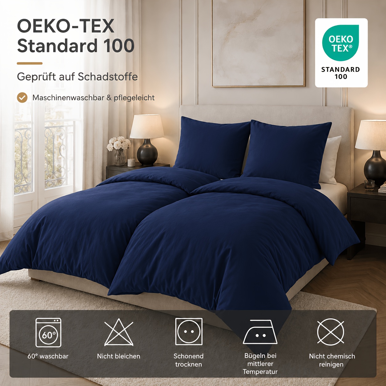 Image of Luxury 4pcs Bedding 135x200cm, 2 Duvet Covers & 2 Pillowcases 80x80cm, Soft Breathable Cotton, Skin-friendly & , Durable Bed Set With Zipper Closure, Comfortable Bedding For Bedroom, & Home Use