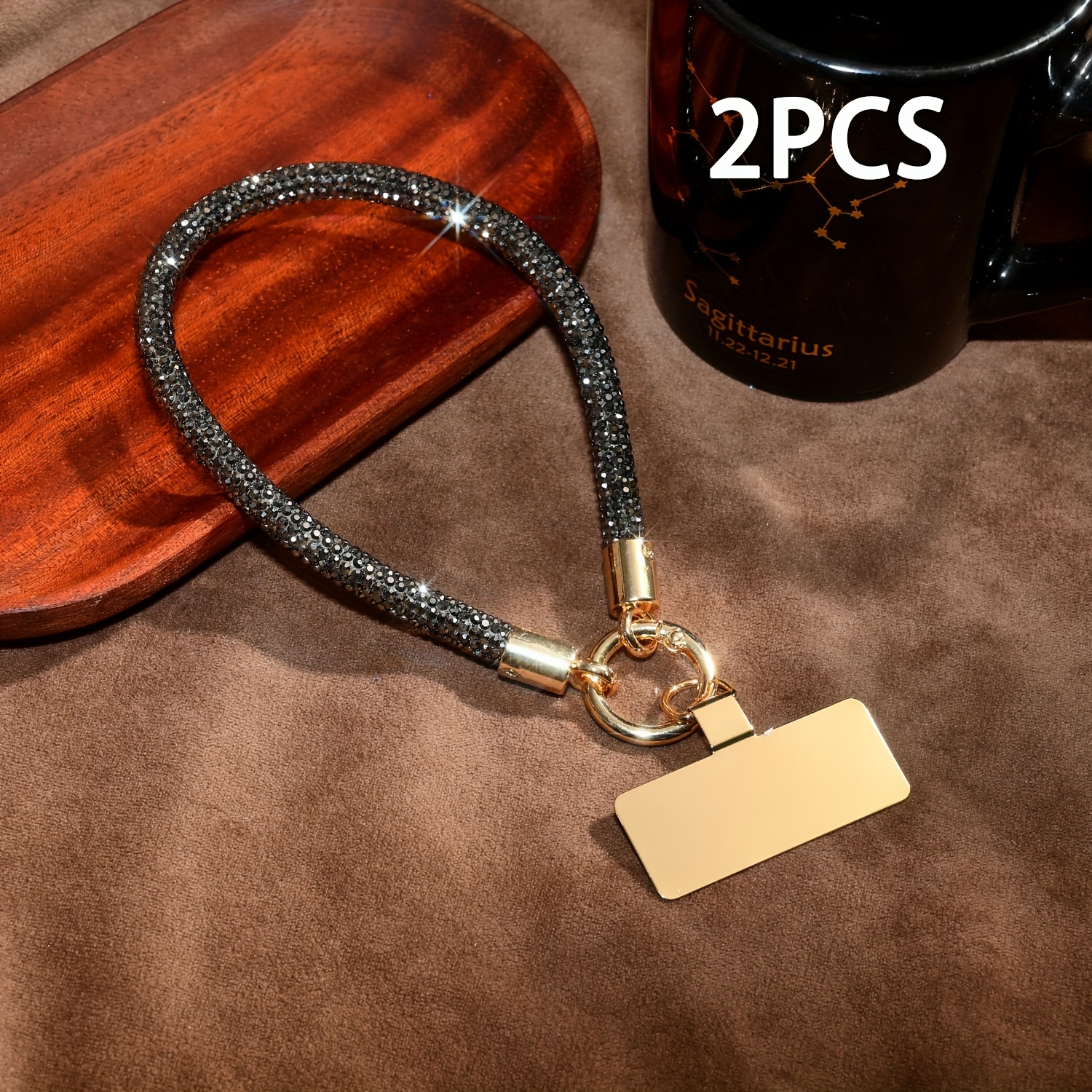 TEMU 2pcs Set Of Shiny Rhinestone Lanyards + 2pcs Set Of Stainless Steel Connectors. High-end Luxury Sparkling Rhinestone Anti-loss Phone Lanyards