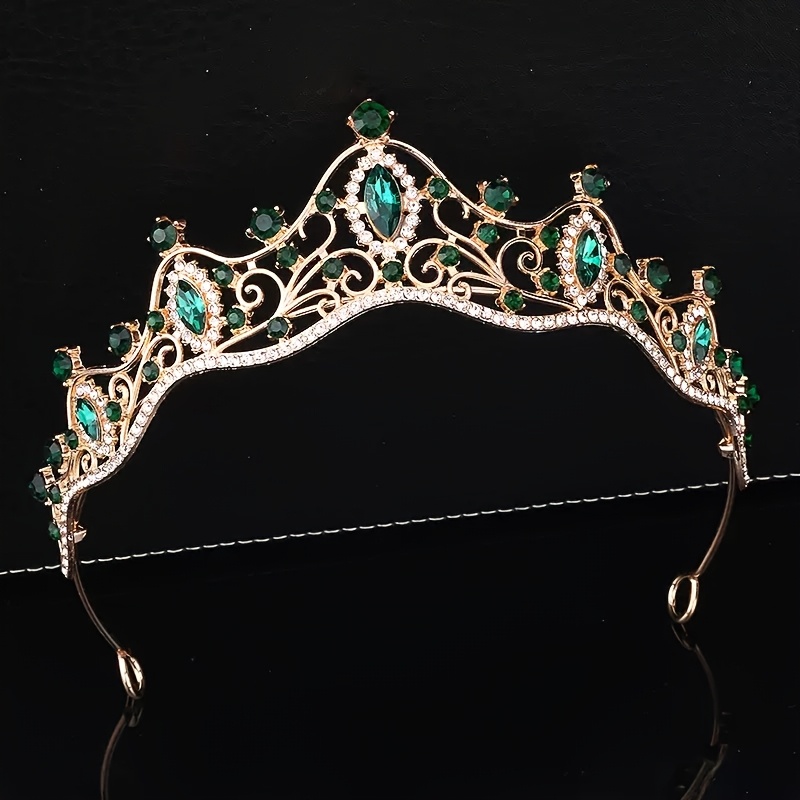 1pc High-end, Bohemian Crown, A Fashionable Green Crown European And American Court Styles, Exquisite And Sparkling Elegant Headpiece, Suitable For Pairing Dresses, Veils, And Hairstyles