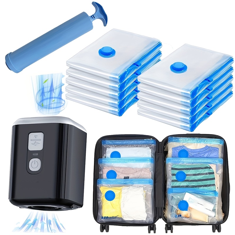a set of 10 vacuum compression bags essential for travel and camping vacuum storage bags with a manual pump   saving space in your luggage carry on bags backpacks and suitable for holiday and business trips
