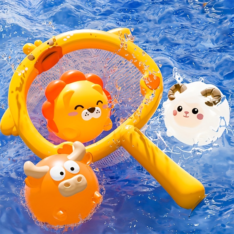Light Up Bath Toys with Fishing Net - Flashing Colorful Animal Bath Toys, Battery-Powered Floating Rubber Sensory Toys for Toddlers, Baby Bathtime & Pool Party Gifts (Christmas, Easter) - Safe for Infants Boys & Girls, Baby Bath Accessories, Interactive Playtime, Playful Designs, Nontoxic Material, Holiday Presents