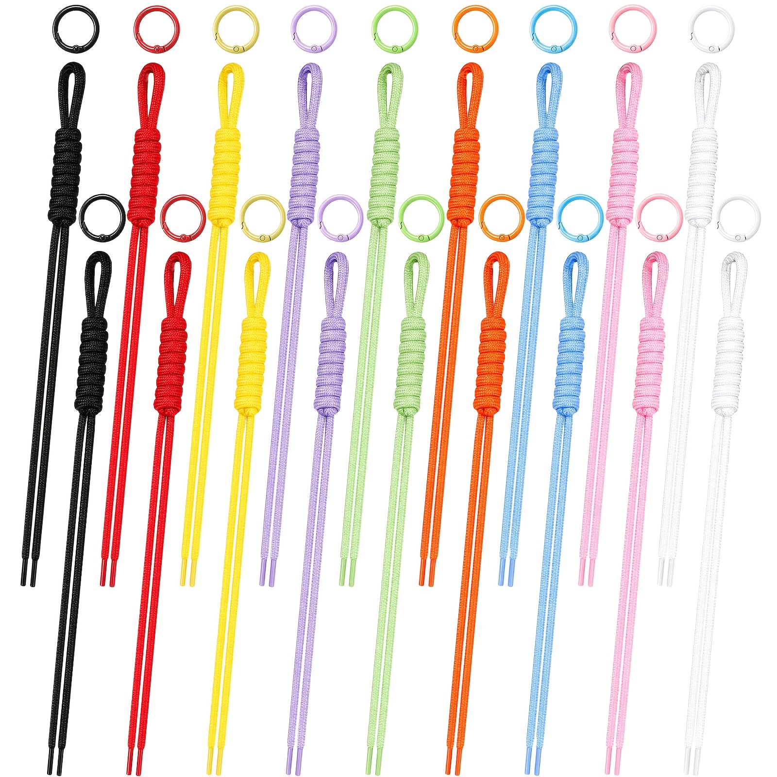TEMU 36 piezas de llavero de paracord trenzado de color puro con hebilla de (18 cuerdas hebillas), 9 estilos de dije de bolsa de cuerda a , correa de