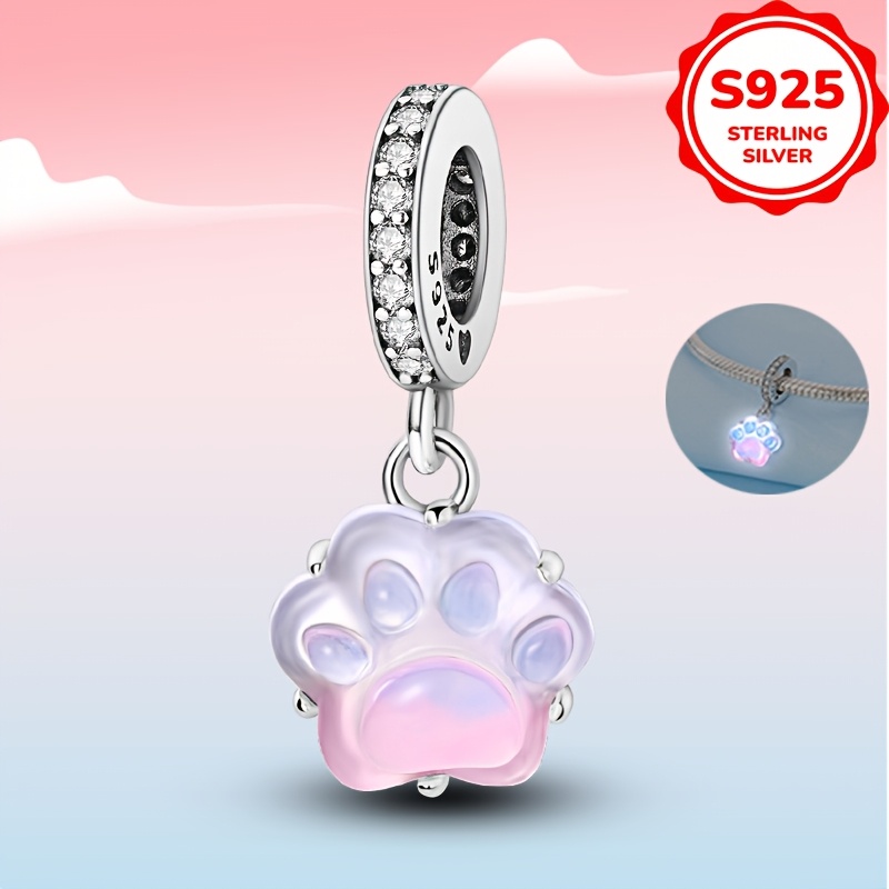 925 Silver Pink Paw Print Charm