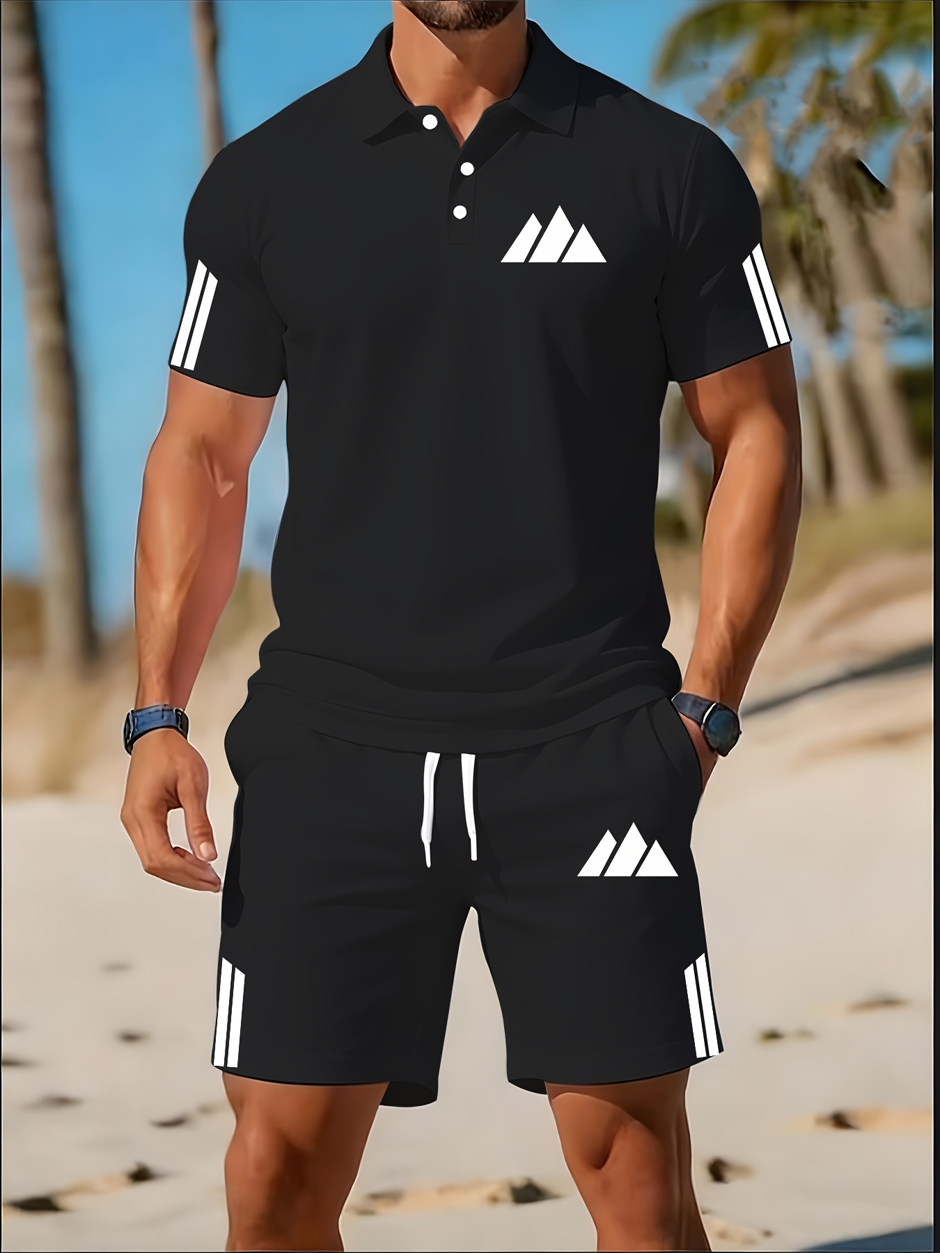 mens lightweight golf   shirt short sleeve set men quick dry moisture wicking hiking summer 2pcs outfit   travel portable summer wear