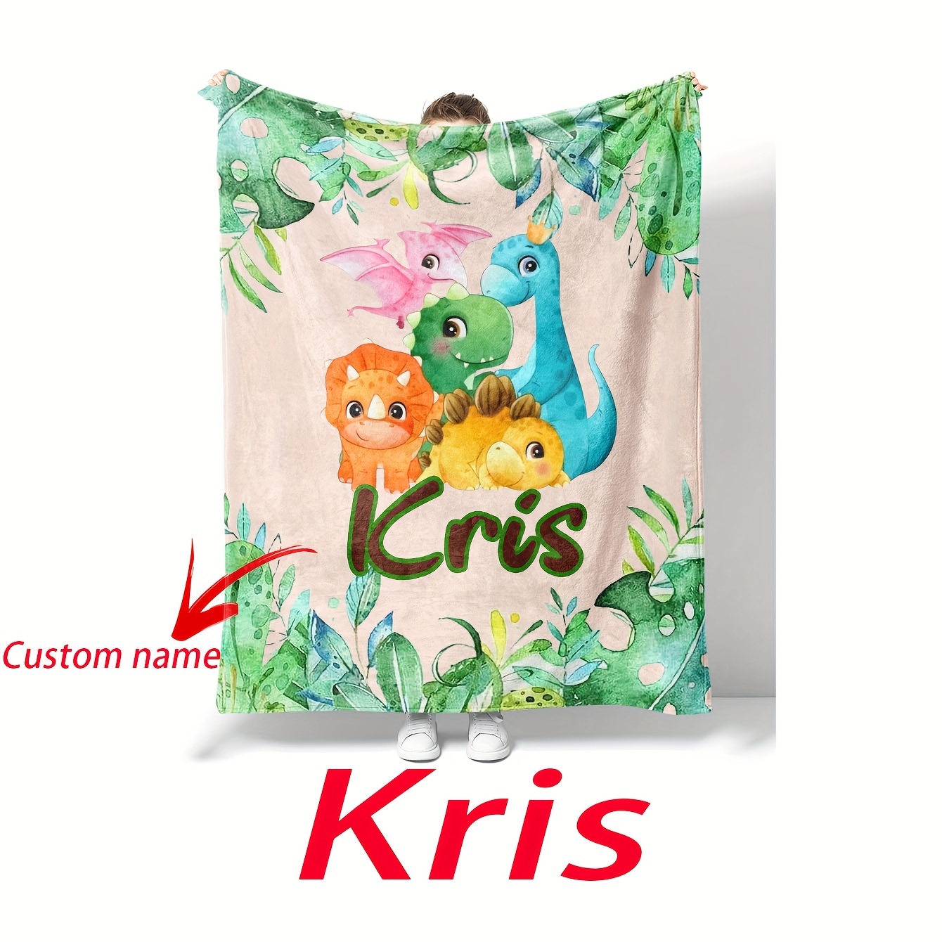 

1pc Custom Flannel Digital Printed Dinosaur Element Blanket, Personalized Name Custom Blanket, Suitable For Sofa, Bed, Nap, Interior Decoration, Perfect Gift Blanket For Family Or Friends, Gift