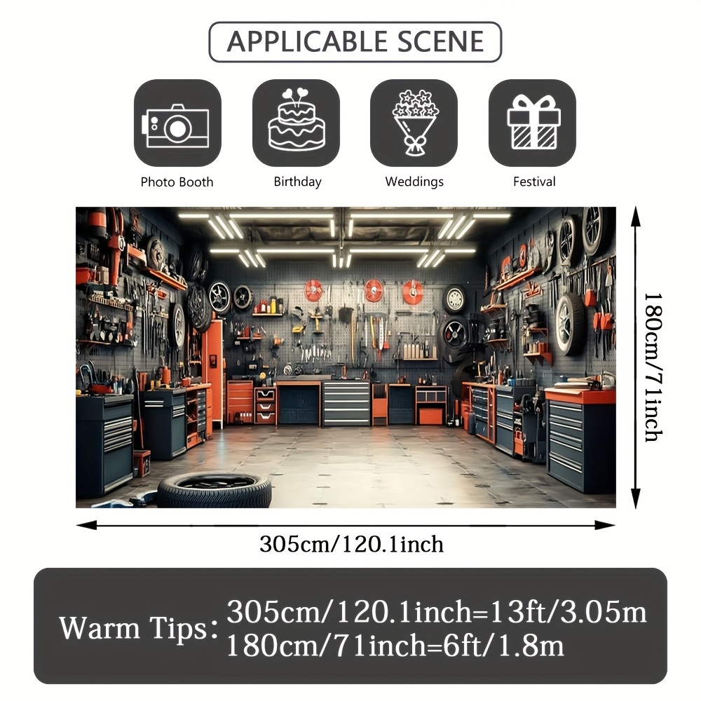 TEMU 1pc 2d Flat Print Garage Workshop Tools Banner - Vibrant Floral Theme, No Power Required, Durable Outdoor Decoration For Photo Shoots, Special