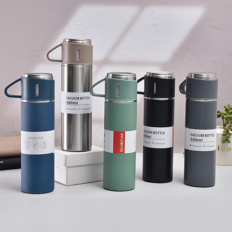 

1-set Of 500ml Stainless Steel Thermal Mugs - Vacuum Insulated Bottle With Cup, Drinks, Ideal Couple's Gift For & Birthdays, 304 Stainless Steel