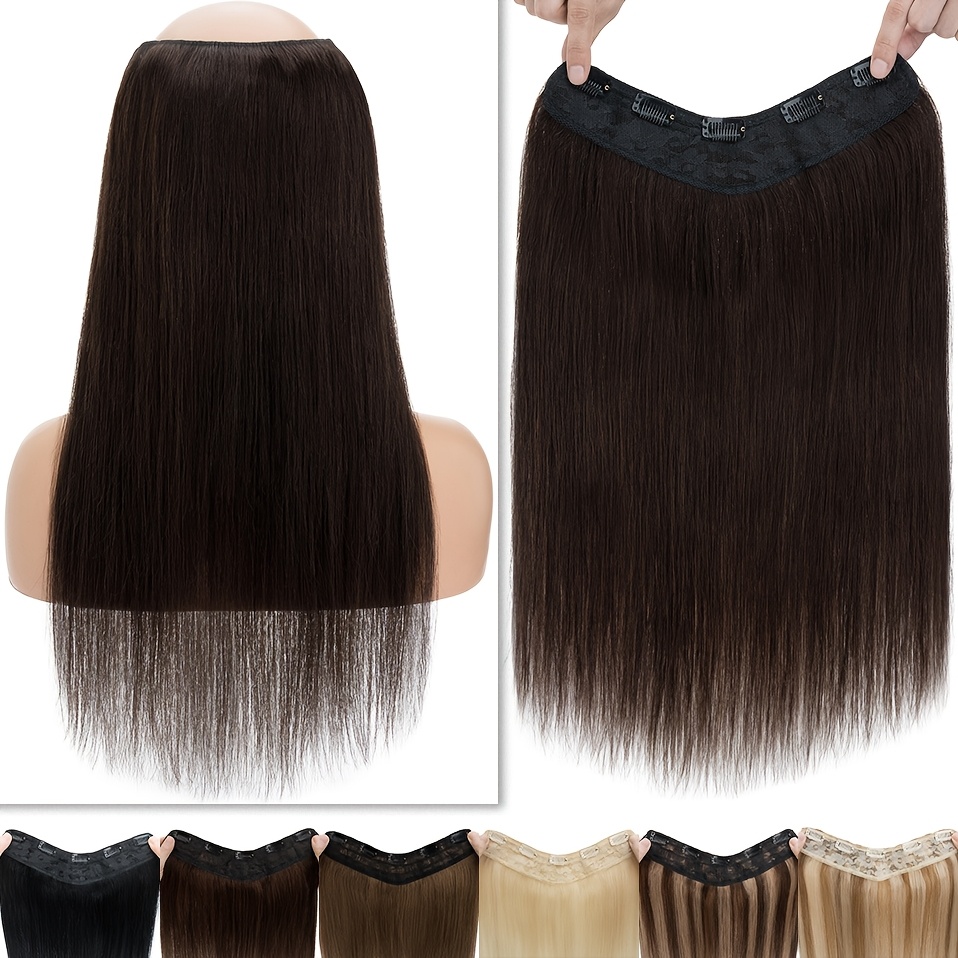 1pc 5 clip in elegant straight v shape hair extension real human hair accessories for women and girls 16 22inch   look with decorative clips increase hair volume halloween christmas festival   diverse hairstyles   details 2