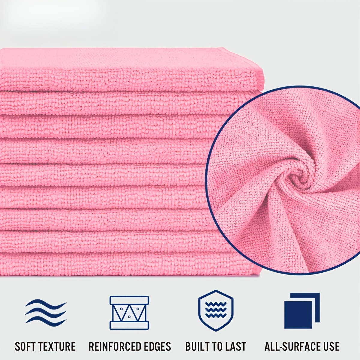 3pcs Pink Microfiber Cleaning Cloths, Lint-Free & Highly Absorbent