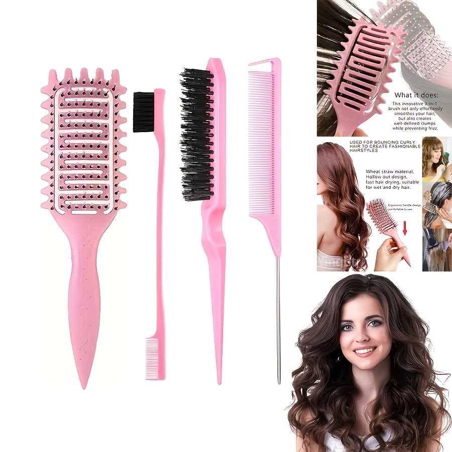 TEMU 4pcs Set Of Smoothing Curling Combs, 3-row Teasing Comb Eyebrow Brush Edge Control Brush Steel Needle Mouse Tail Comb Pointed Tail Long Tail