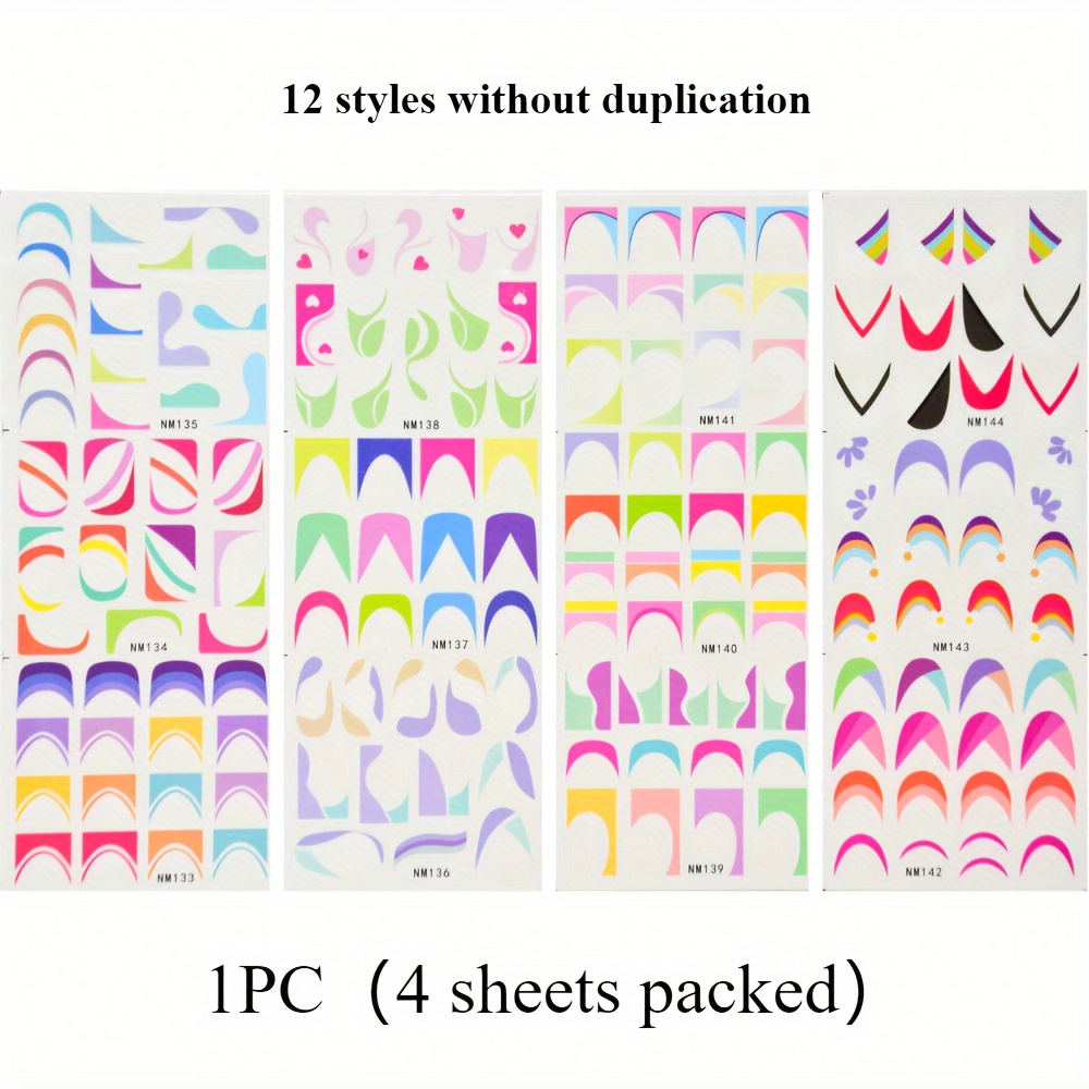 1pc(4sheets Packed)12 Styles Soft French Nail Water Decals Colorful Swirls Nail Art Stickers Nail Decoration Nail Art Additions Nail Art Supplies