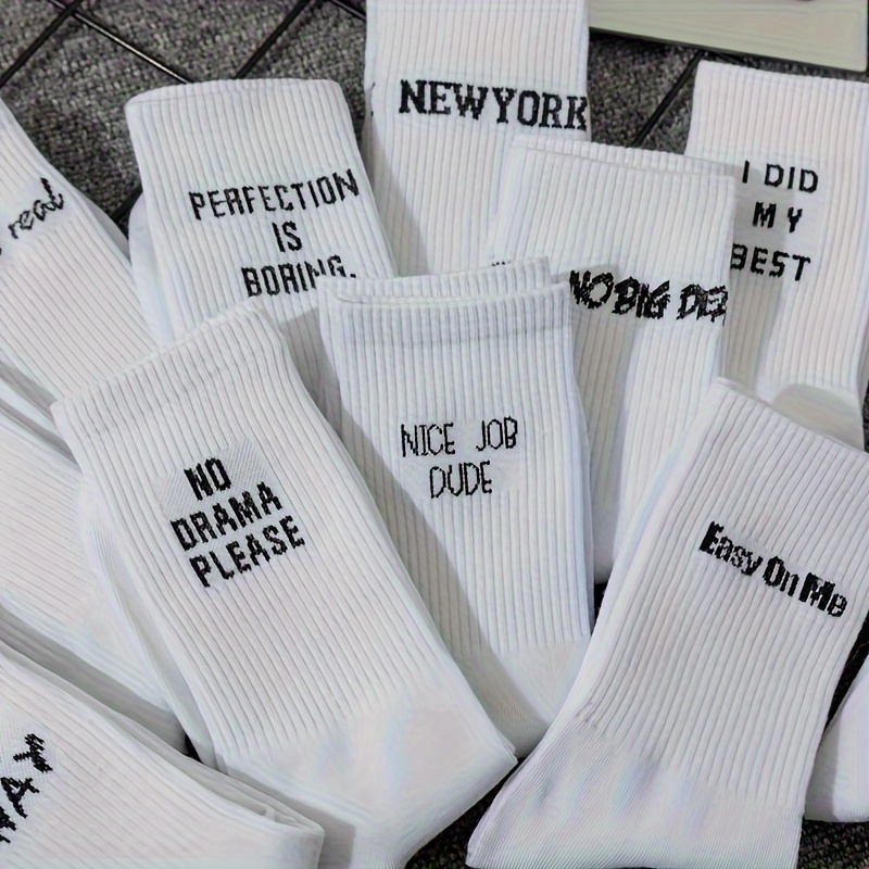 

5 Pairs Men's Fashion Letter Printed Comfortable Soft Crew Socks