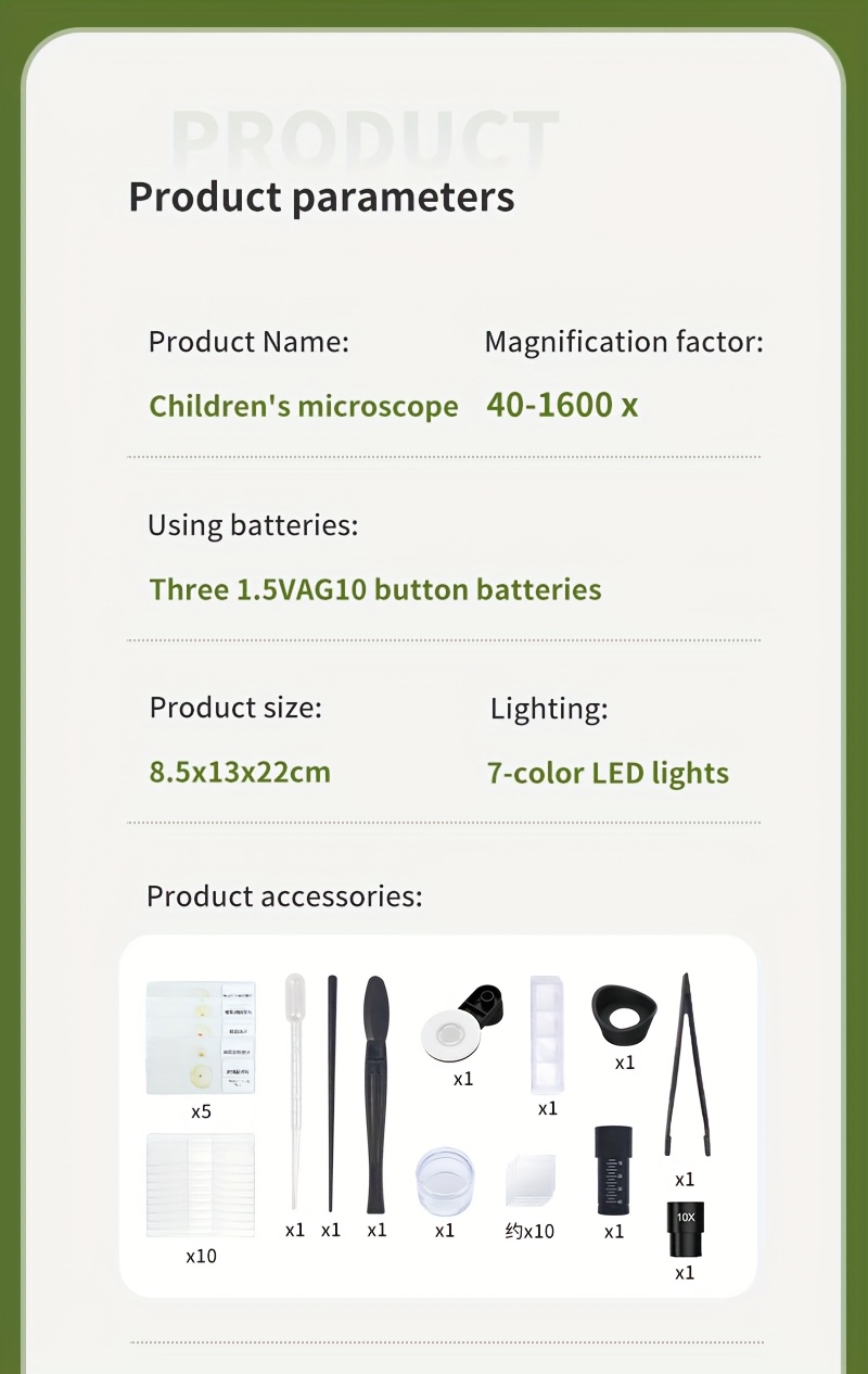 Professional Microscope For Children, Teenagers And Adults, 40X-16000 Times LED Illumination, Adjustable Focal Length, Glass Slide, Science Education Toy Set, Festival And Birthday Gift