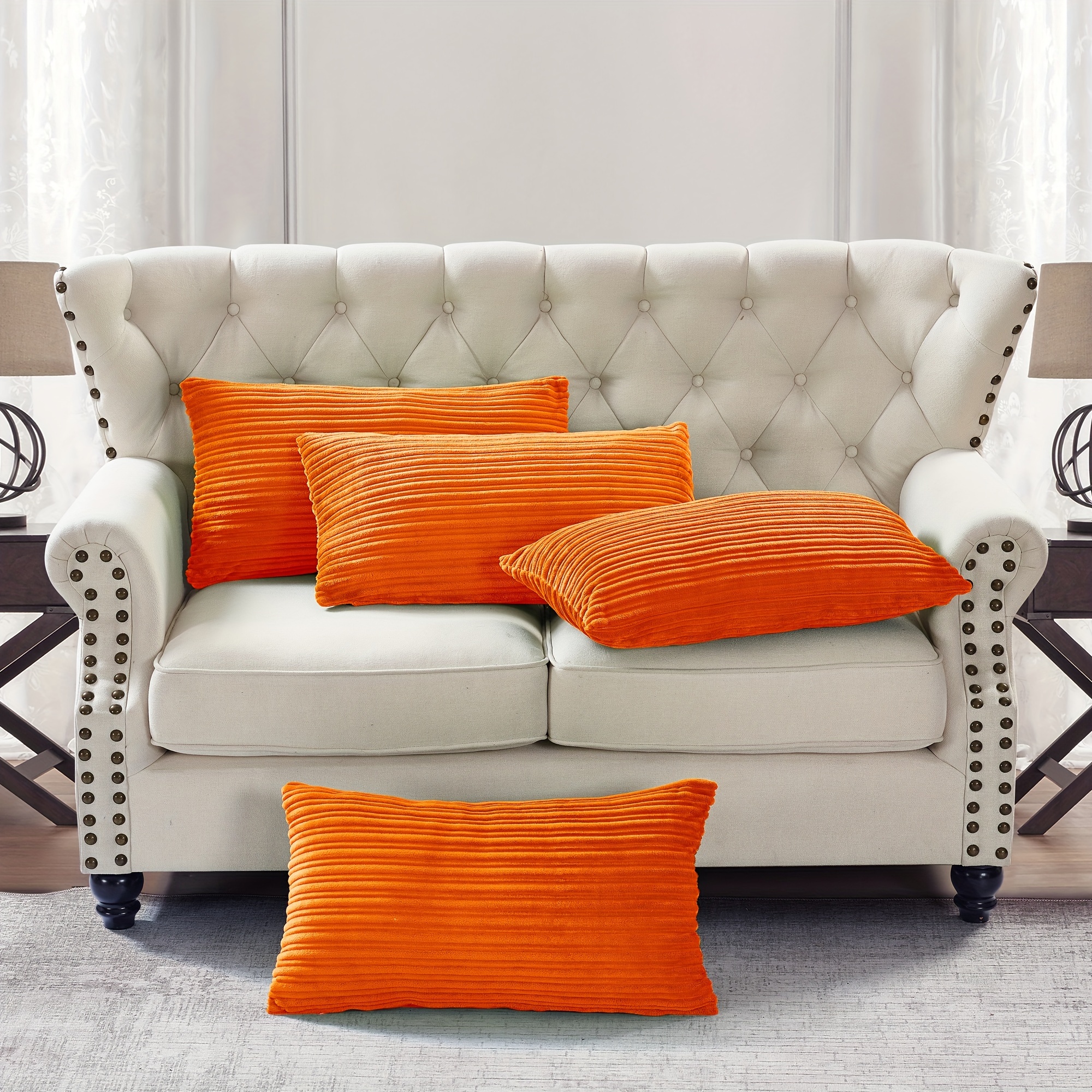 4pcs ribbed flanned plush fuzzy soft decorative pillow covers set with double sided no insert stylish cushion cover for sofa couch chair living room bedroom decor Product details 4