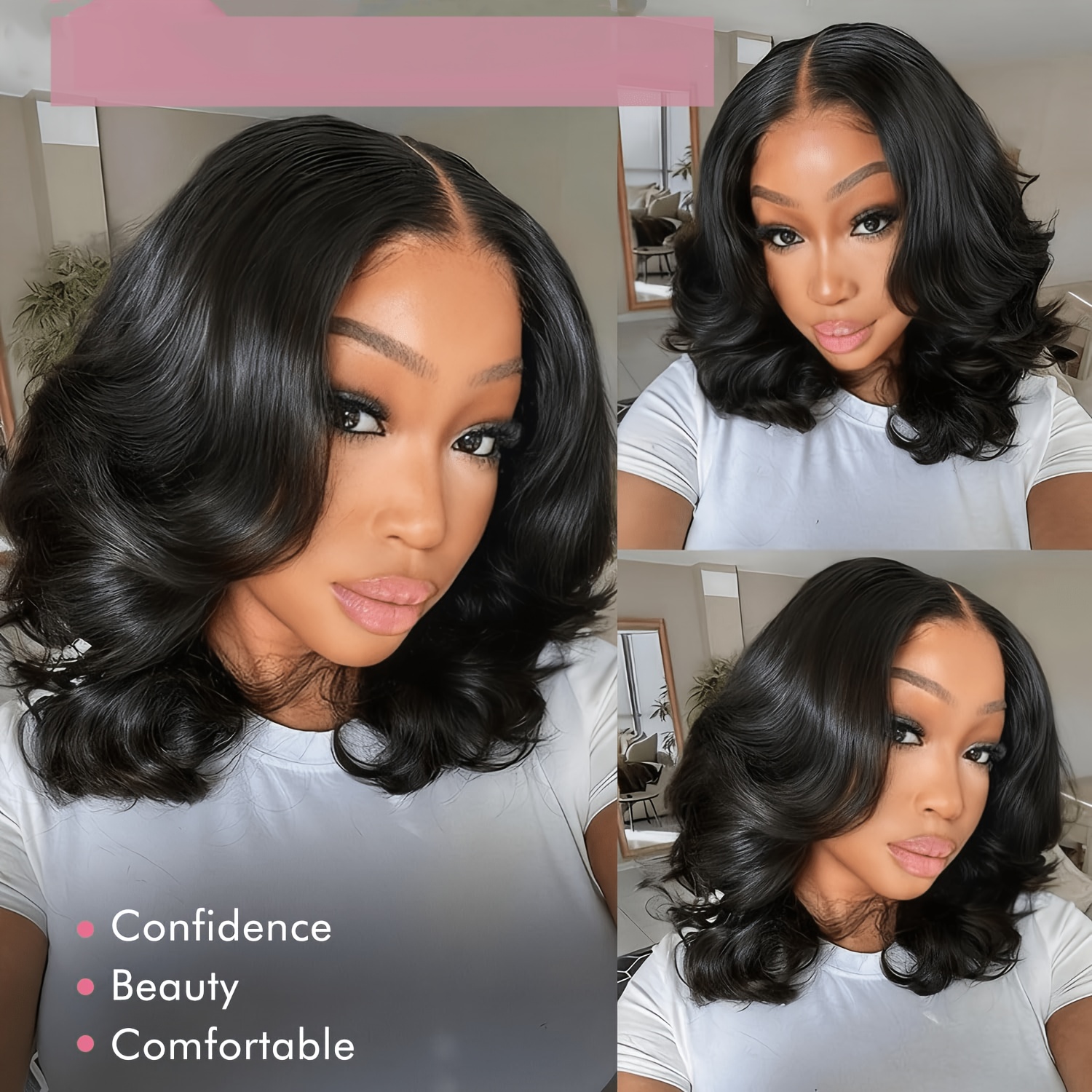 Image of 150% Density Bob Wig Human Hair With Baby Hair 4x4 Lace Wigs Human Hair Bob Body Wave Hd Lace Wigs Human Hair