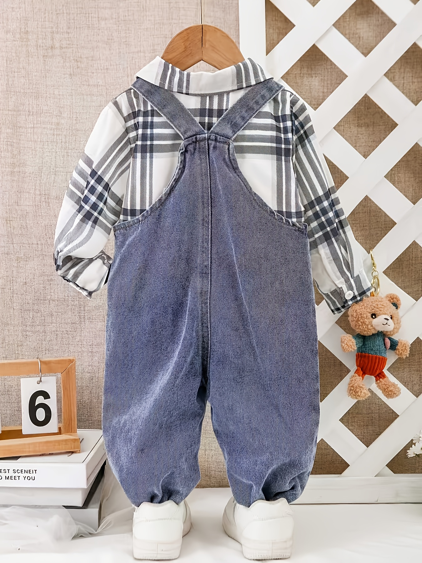 2pcs baby boy denim overalls set collar shirt teddy - Temu South