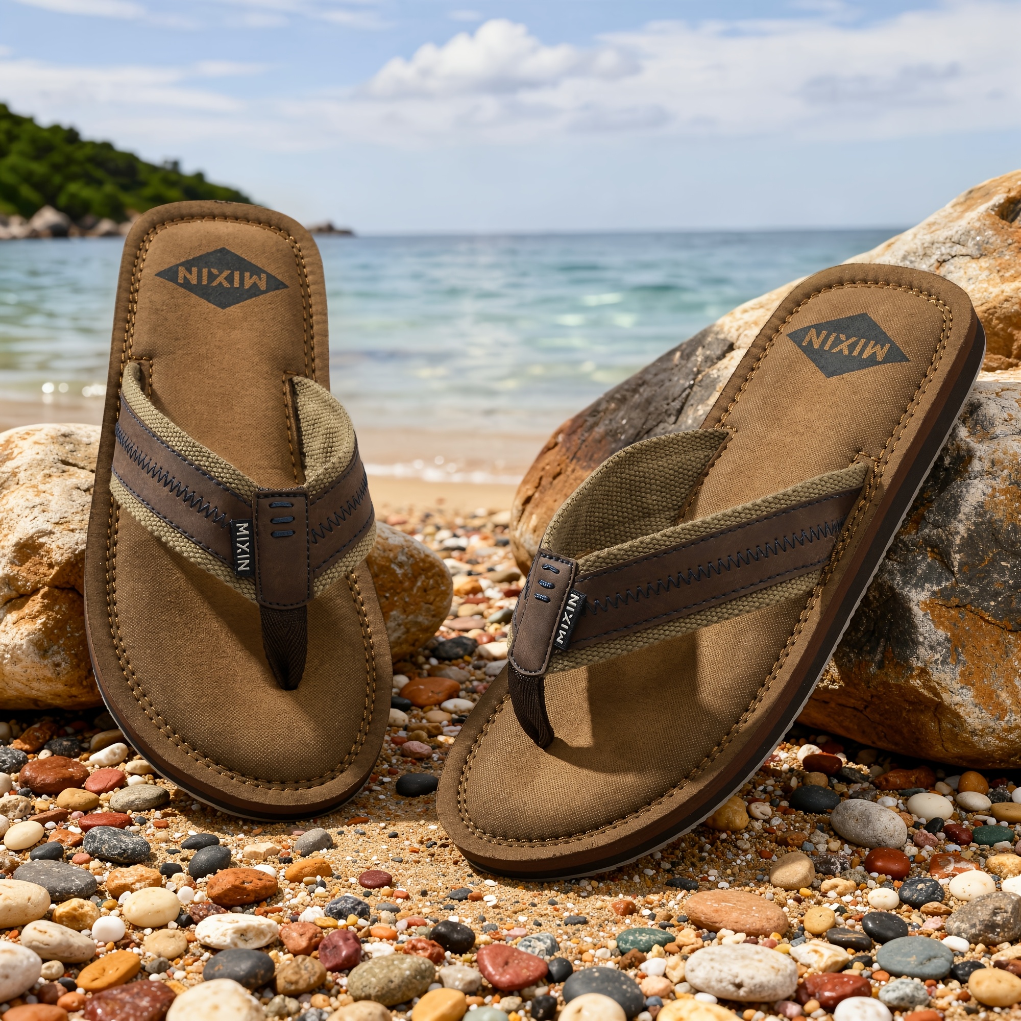 TEMU HOMEHOT Sandales Tongs Homme avec Support de la Voûte Placage Confortable à Enfiler pour