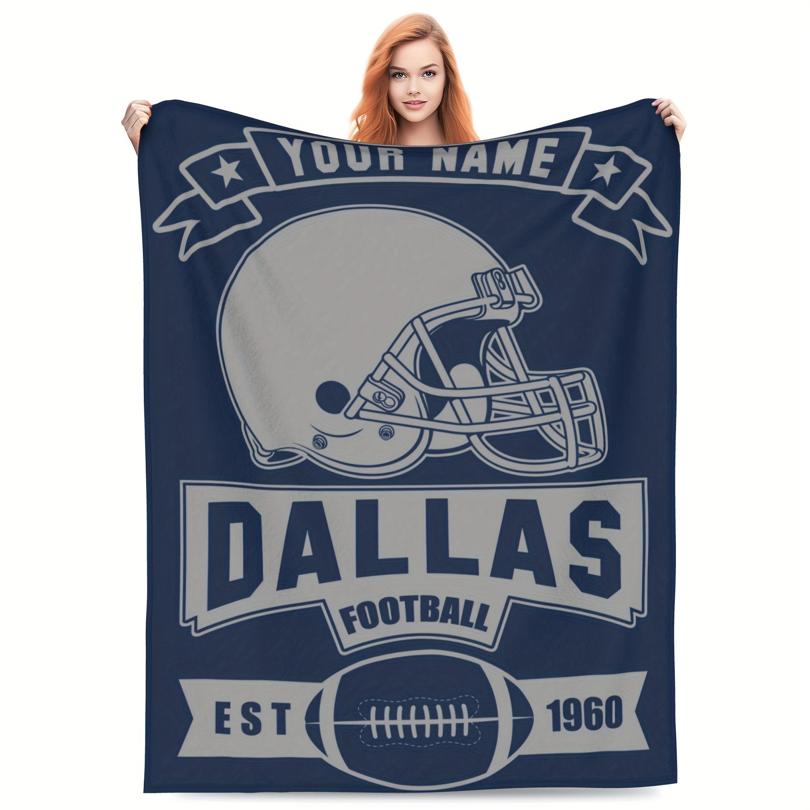 

Custom Dallas Football Throw Blanket - Personalized Name, Ideal Gift For Fans, Bed, Couch, Or Travel, Cozy Flannel , Personalized Blanket