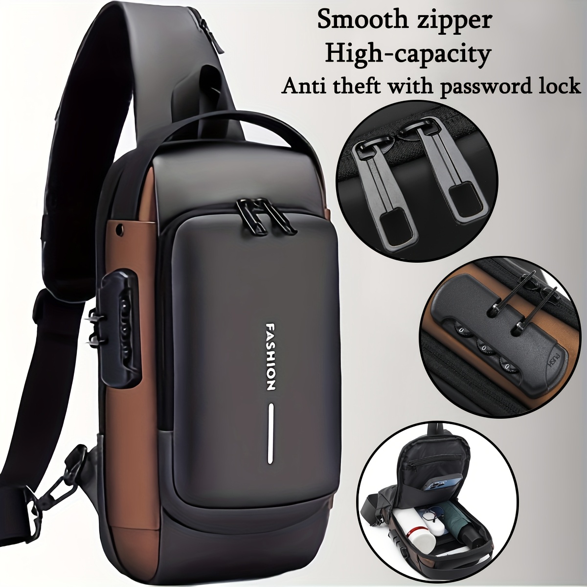 Anti-theft Combination Lock Crossbody Bag, Adjustable and Wear-resistant  Shoulder Strap Backpack for Daily Commuting * and Urban Hiking, with Random  Zipper